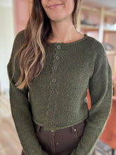 Load image into Gallery viewer, moody olive fuzzy cardigan