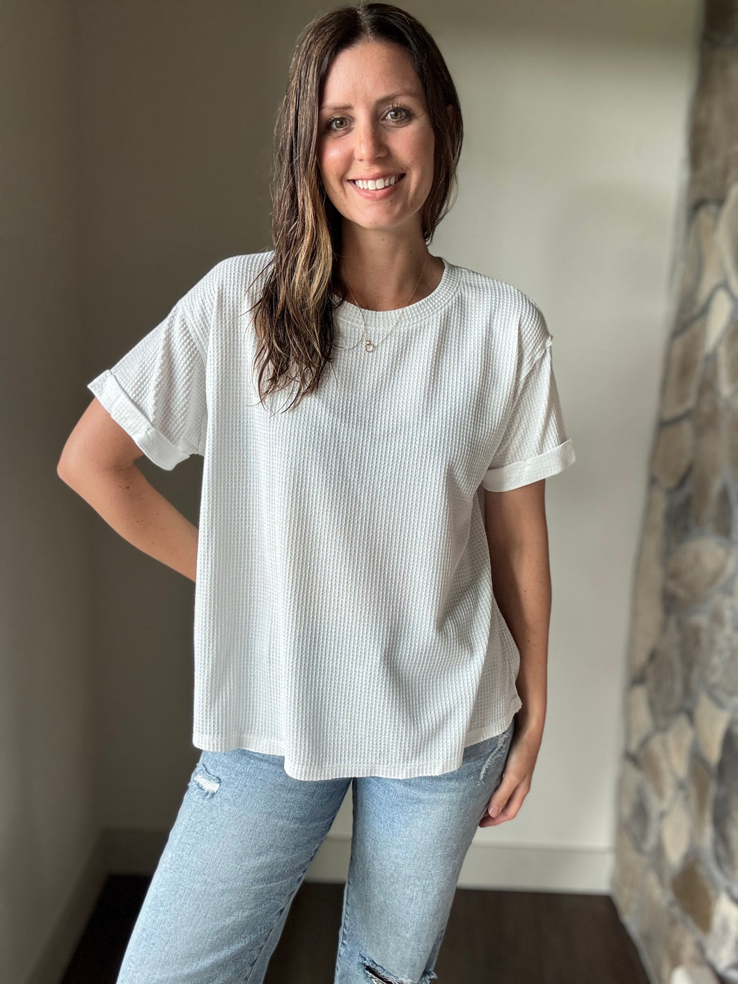 ivory waffle tee
