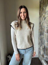 Load image into Gallery viewer, oatmeal mock neck with black trim