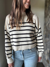 Load image into Gallery viewer, ivory + black stripe mock neck