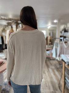 oatmeal ribbed long sleeve pullover