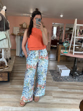 Load image into Gallery viewer, blue, green + orange floral wide leg pant