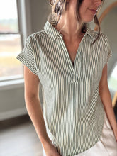 Load image into Gallery viewer, green stripe collared top