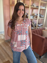 Load image into Gallery viewer, terracotta + blue floral top