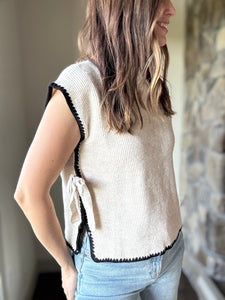 oatmeal mock neck with black trim