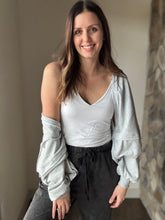 Load image into Gallery viewer, heather grey french terry bolero sweatshirt