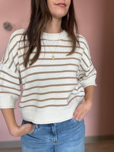 Load image into Gallery viewer, cream + khaki half sleeve stripe sweater