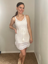 Load image into Gallery viewer, white crochet fringe dress+cover up