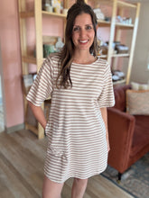 Load image into Gallery viewer, taupe + ivory striped short sleeve dress