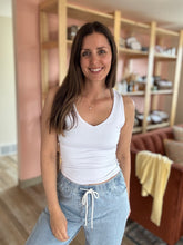 Load image into Gallery viewer, white v-neck double layer tank