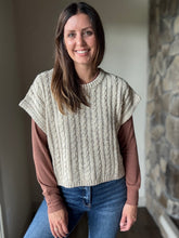 Load image into Gallery viewer, cream fall confetti cable short sleeve sweater