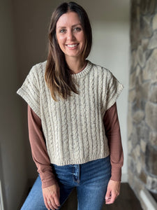 cream fall confetti cable short sleeve sweater