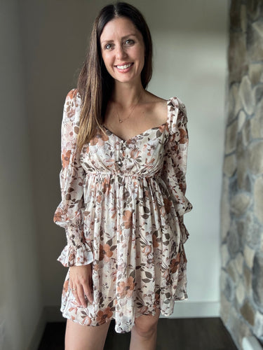 cream fall floral button dress