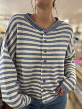 Load image into Gallery viewer, blue + ivory stripe button down cardigan