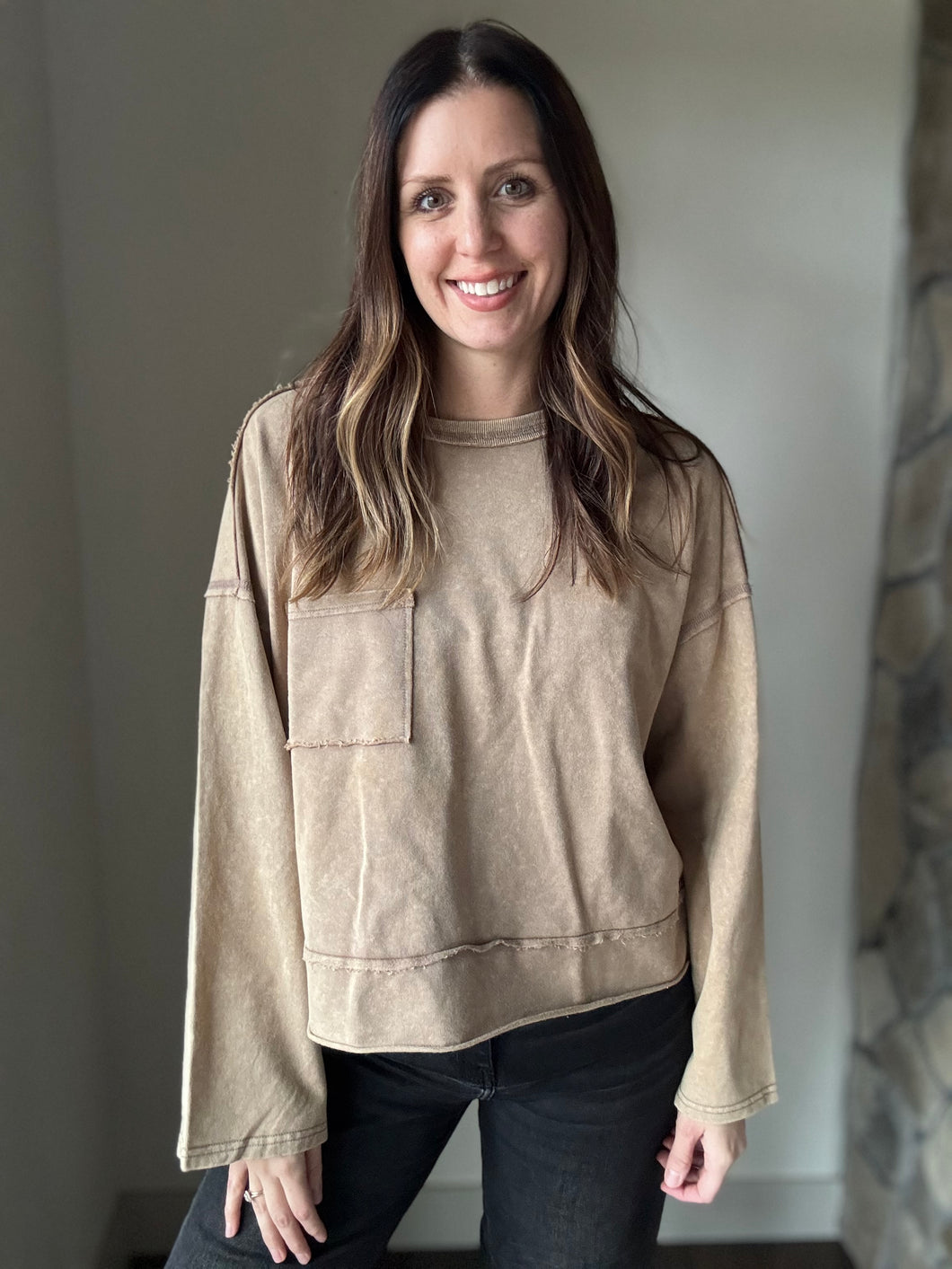 mocha mineral washed top