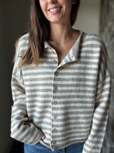 Load image into Gallery viewer, taupe + ivory stripe button down cardigan