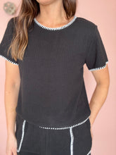 Load image into Gallery viewer, black + white contrast stitch top | S-3XL