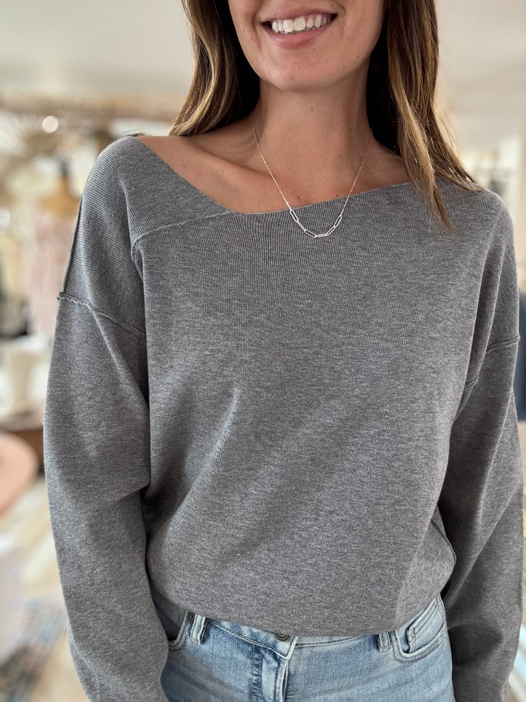 grey asymmetrical soft sweater