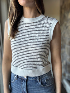 black + white stripe sleeveless top