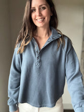 Load image into Gallery viewer, denim ribbed henley pullover