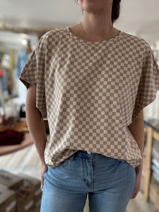 soft almond checkered dolman top