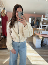 Load image into Gallery viewer, ecru floral embroidered zip jacket