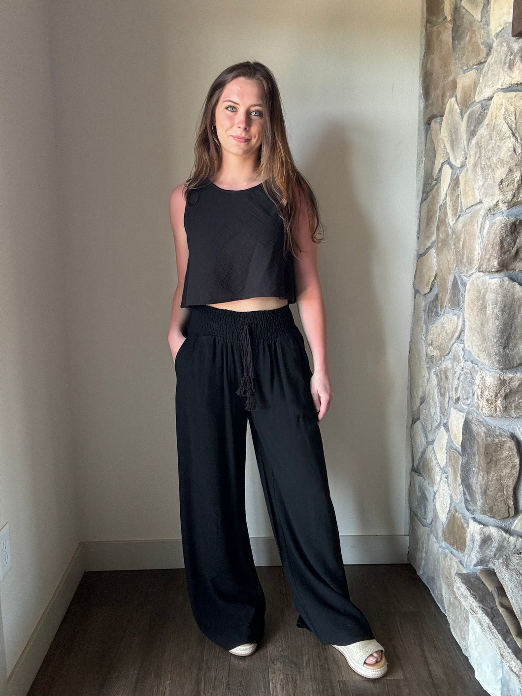 black flowy cropped tank