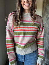 Load image into Gallery viewer, THML olive + pink stripe sweater