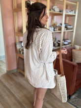 Load image into Gallery viewer, cream + taupe stripe oversized button down