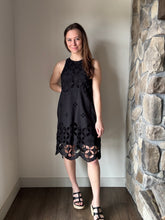 Load image into Gallery viewer, black crochet lace halter dress