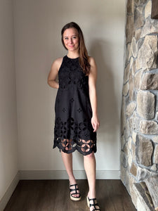 black crochet lace halter dress