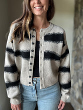 Load image into Gallery viewer, stone + black stripe button cardigan