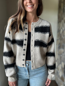 stone + black stripe button cardigan