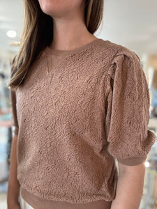 brown jacquard half sleeve sweatshirt