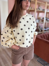 Load image into Gallery viewer, missy butter yellow + brown polka dot sweatshirt