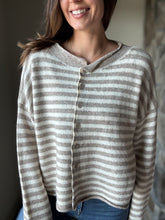 Load image into Gallery viewer, taupe + ivory stripe button down cardigan