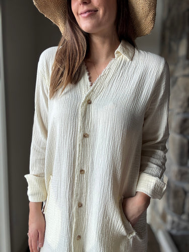 ecru gauze button down tunic