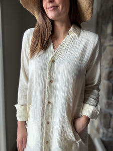 ecru gauze button down tunic