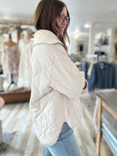 Load image into Gallery viewer, ecru ribbed collar quilted jacket