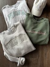 Load image into Gallery viewer, overstimulated olive + coral embroidered sweatshirt | S-2XL