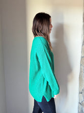 Load image into Gallery viewer, green classic cotton v-neck textured sweater