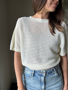 reversible white cotton knitted surplice back top