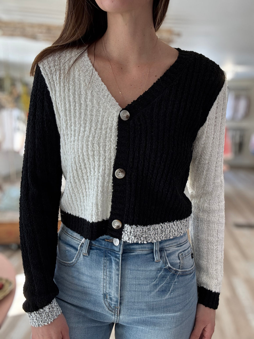 black + white colorblock cardigan