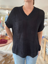 Load image into Gallery viewer, black short sleeve sweater knit top
