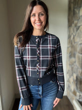 Load image into Gallery viewer, midnight + red plaid cardigan