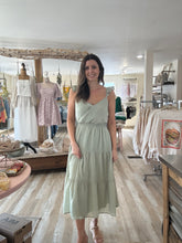Load image into Gallery viewer, steady surplice top tiered sage midi dress