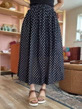 Load image into Gallery viewer, black + white polka dot midi skirt