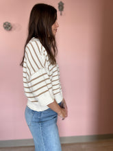 Load image into Gallery viewer, cream + khaki half sleeve stripe sweater