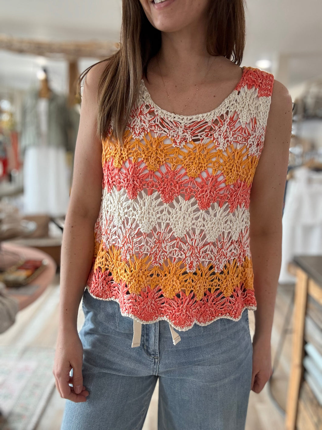 coral crochet tank