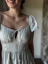 Load image into Gallery viewer, daisy embroidered sage flutter dress